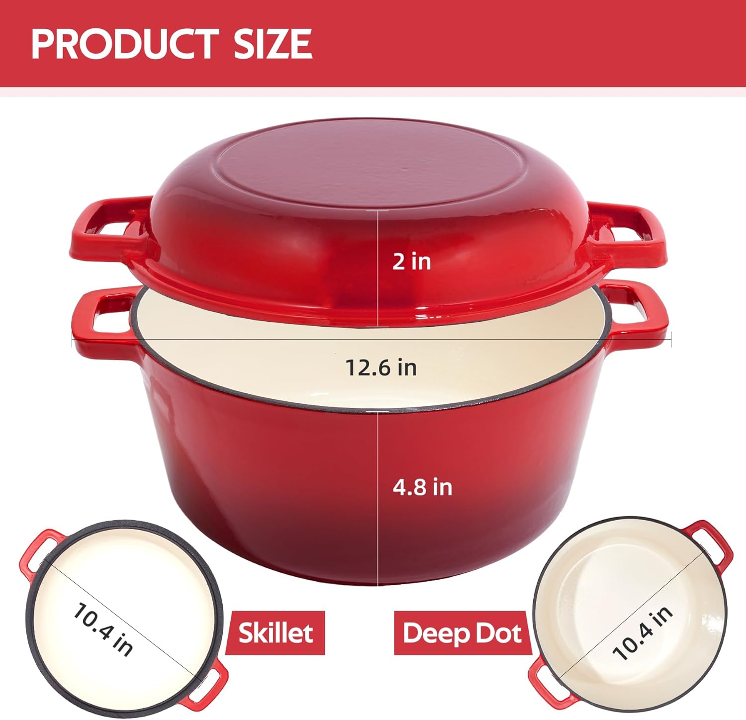 6QT Enameled Cast Iron Dutch Oven Pot with Lid - Oven Safe up to 500°F - Red Classic Round Pot for Versatile Cooking