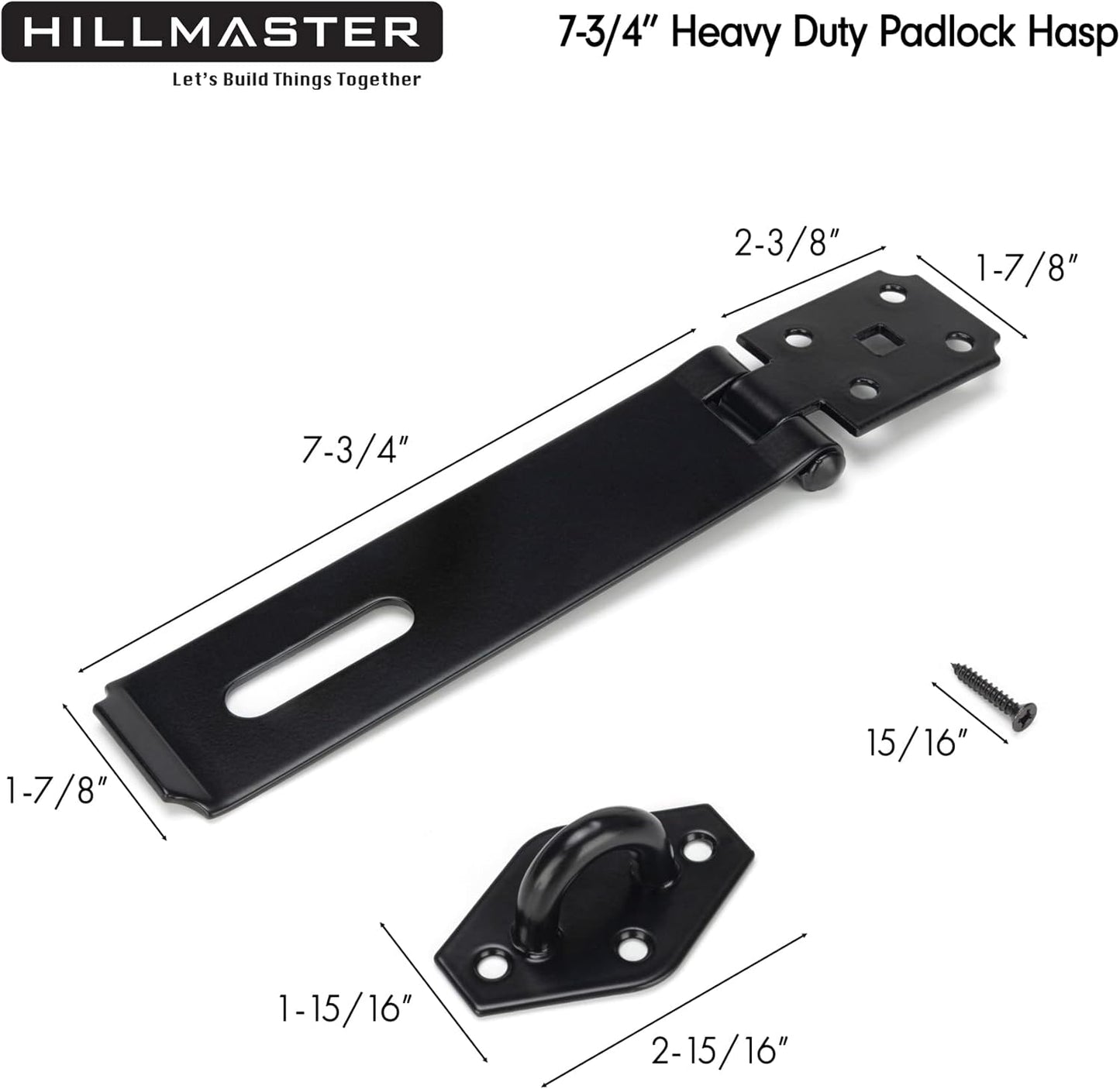 7-3/4" Heavy Duty Steel Door Hasp Latch for Safety Gate Lock - Black Finish - WildKart