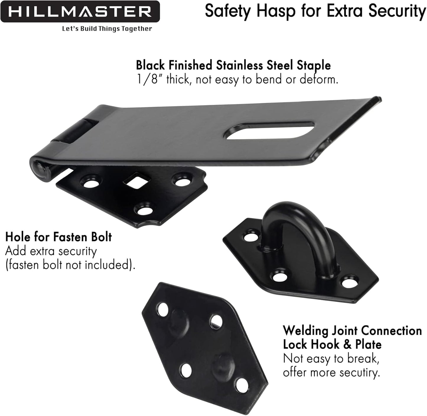 7-3/4" Heavy Duty Steel Door Hasp Latch for Safety Gate Lock - Black Finish - WildKart