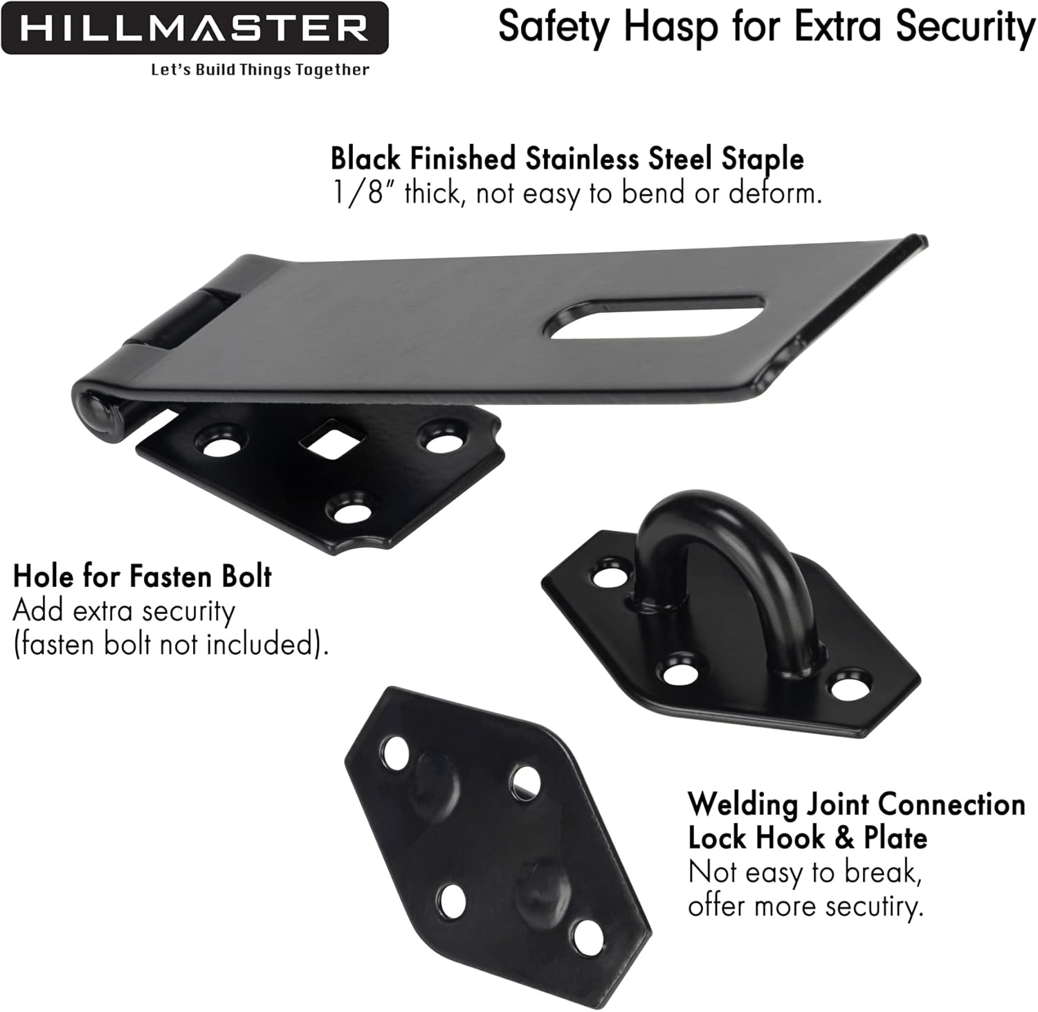 7-3/4" Heavy Duty Steel Door Hasp Latch for Safety Gate Lock - Black Finish - WildKart