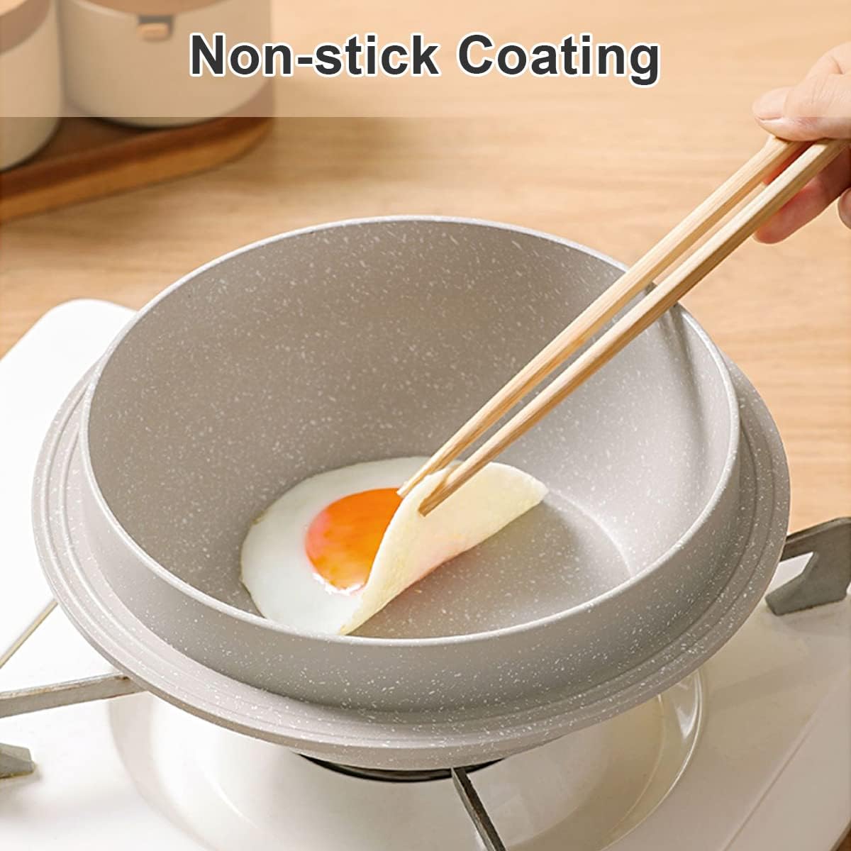 7" Bobikuke Cast Aluminum Non-Stick Casserole Pot with Lid - Korean Stone Bowl Design - Induction Compatible - White