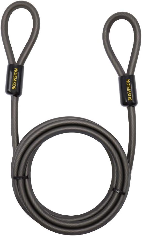 7-FT Bosvision Heavy-Duty Security Cable, Vinyl Coated Braided Steel, 10mm (3/8 inches), Bike Lock Cable