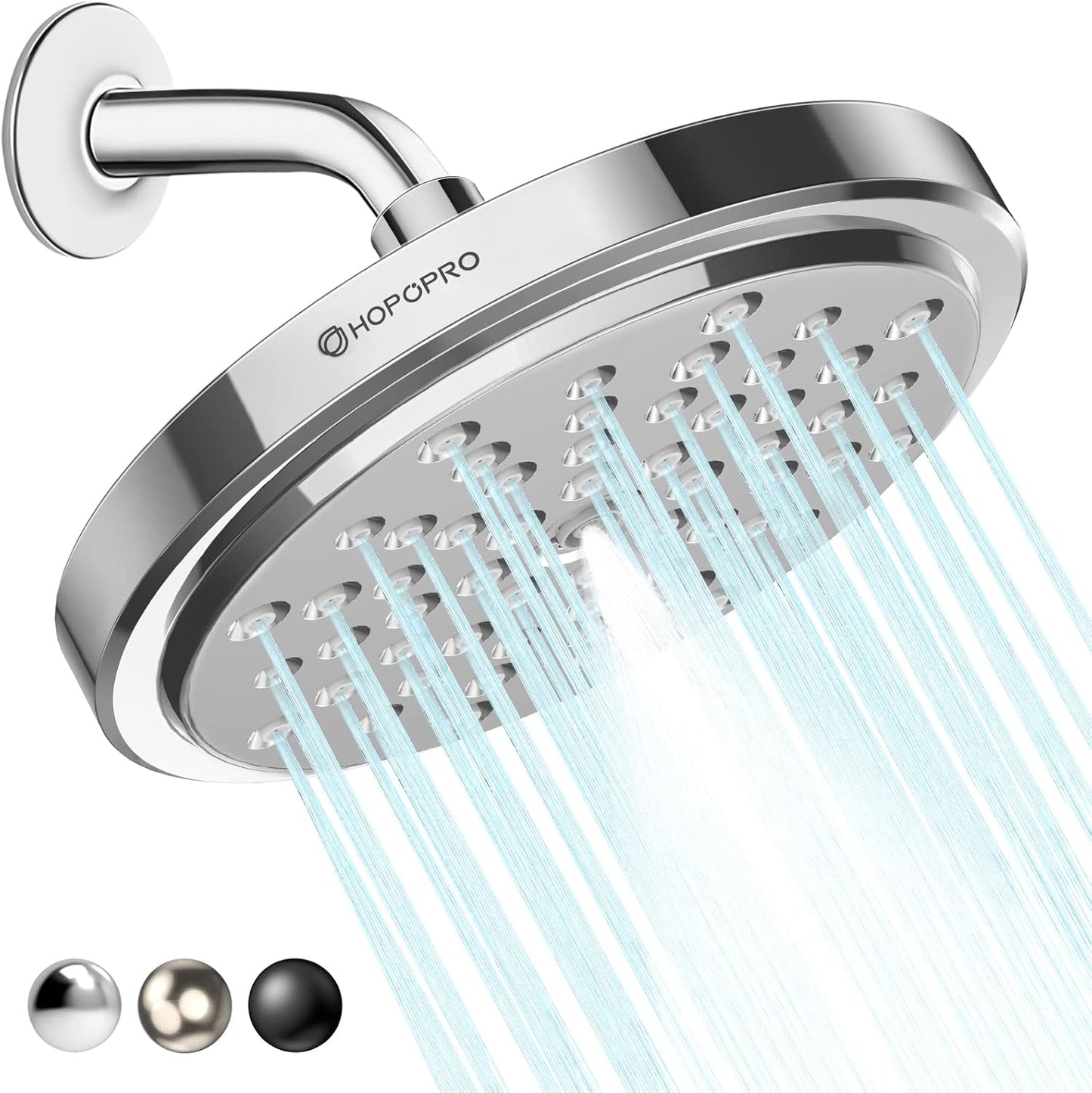 7 Inch High Flow Shower Head with High Pressure Rainfall Spray - Tool-free Installation - Adjustable Luxury Chrome Shower Head