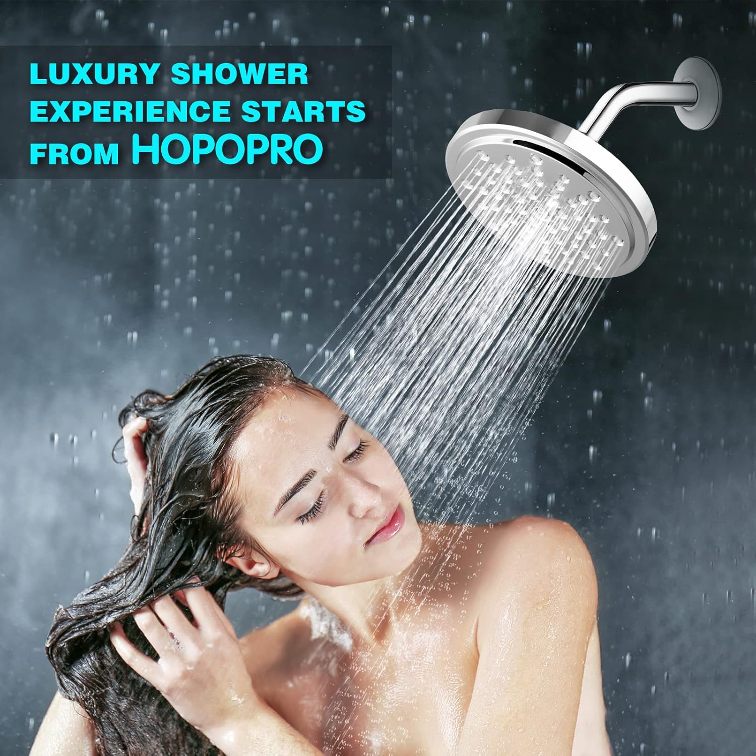 7 Inch High Flow Shower Head with High Pressure Rainfall Spray - Tool-free Installation - Adjustable Luxury Chrome Shower Head