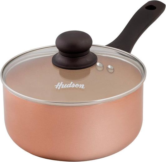 7-inch Triple Layer Ceramic Nonstick Saucepan Kitchen Pot by HUDSON VALLEY - Copper Finish, Dishwasher Safe