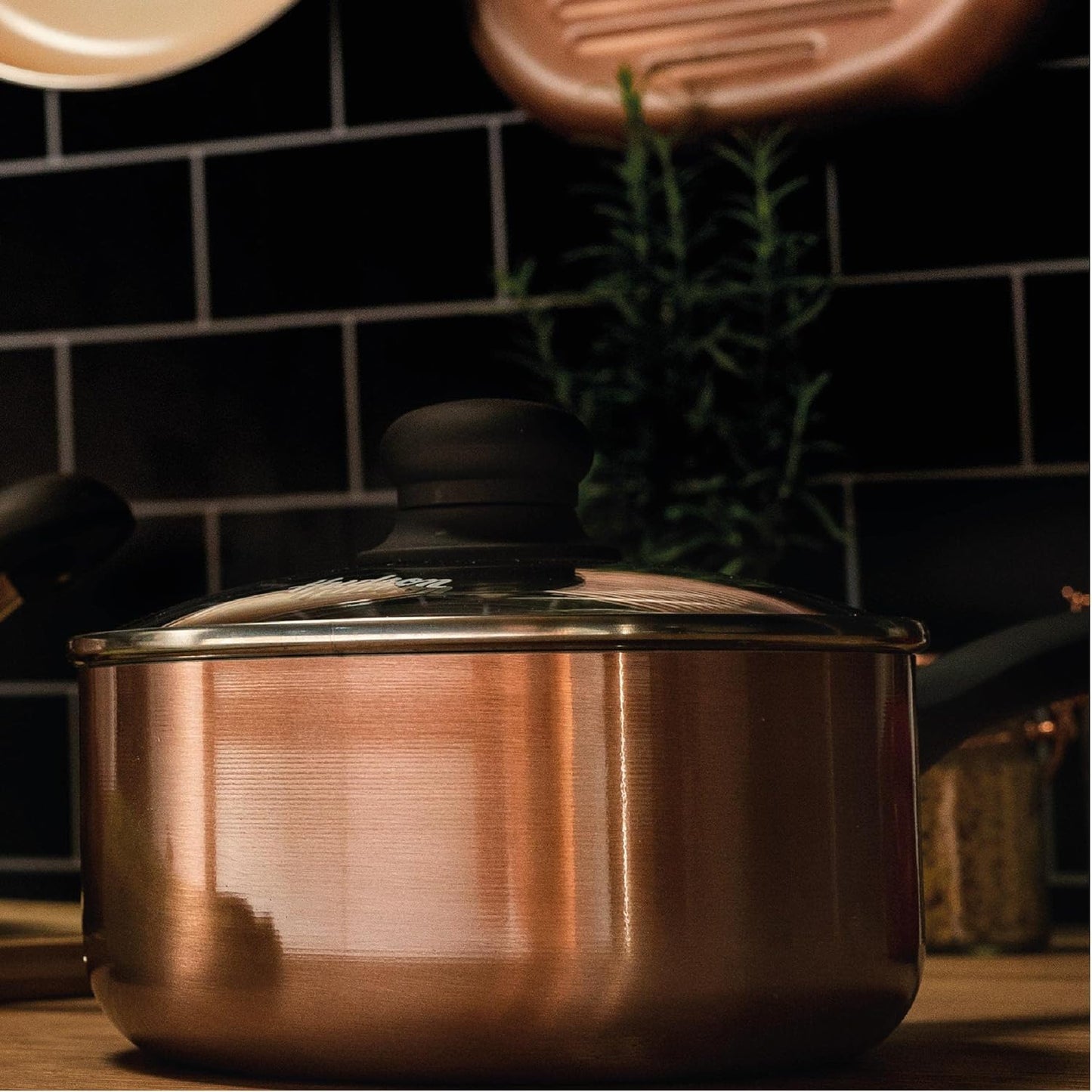 7-inch Triple Layer Ceramic Nonstick Saucepan Kitchen Pot by HUDSON VALLEY - Copper Finish, Dishwasher Safe