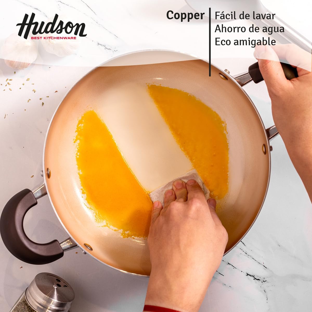 7-inch Triple Layer Ceramic Nonstick Saucepan Kitchen Pot by HUDSON VALLEY - Copper Finish, Dishwasher Safe