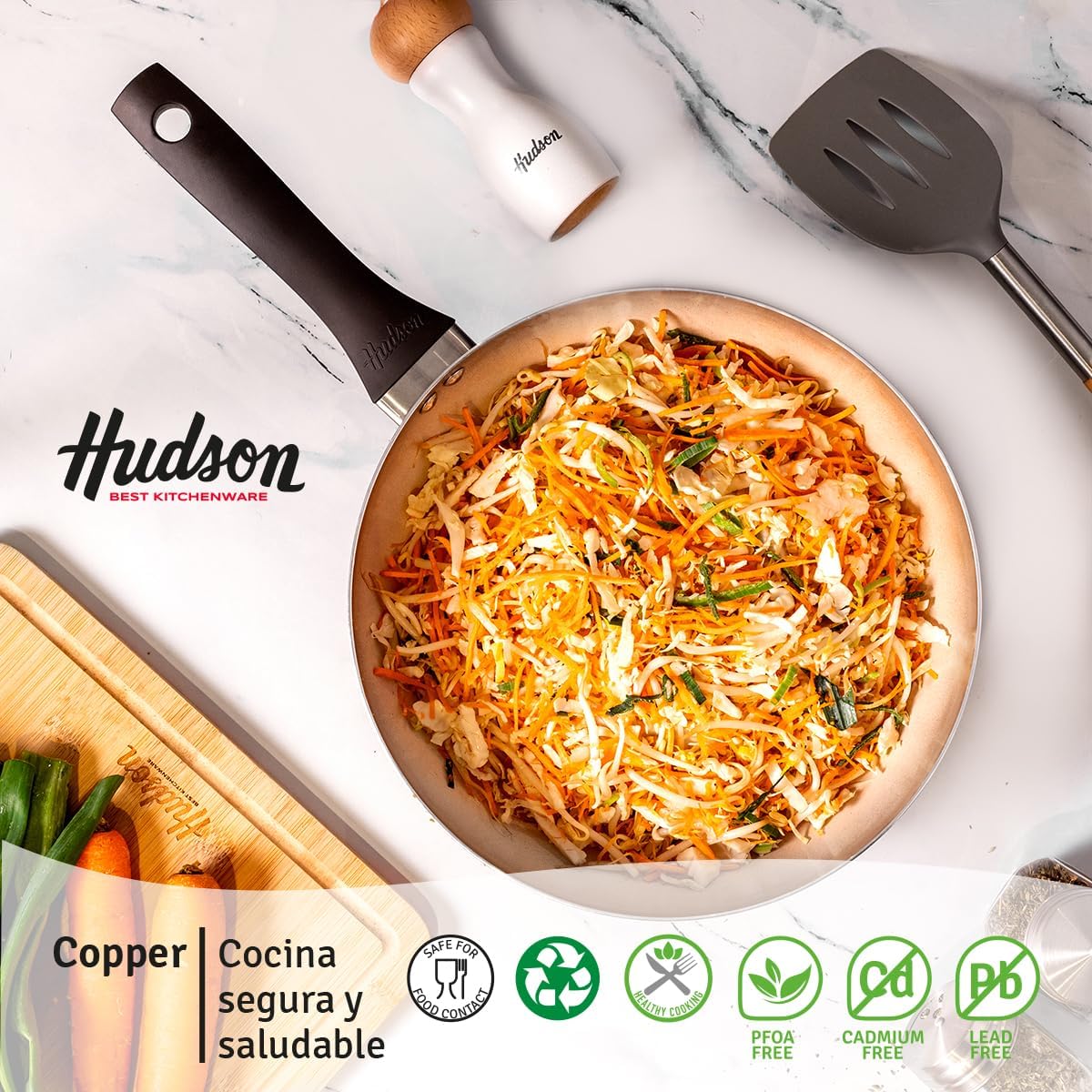 7-inch Triple Layer Ceramic Nonstick Saucepan Kitchen Pot by HUDSON VALLEY - Copper Finish, Dishwasher Safe