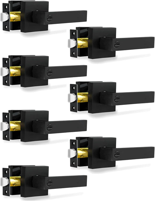 7 Pack Matte Black Privacy Door Levers for Bed and Bath, Keyless Locksets for Left/Right Handed Doors