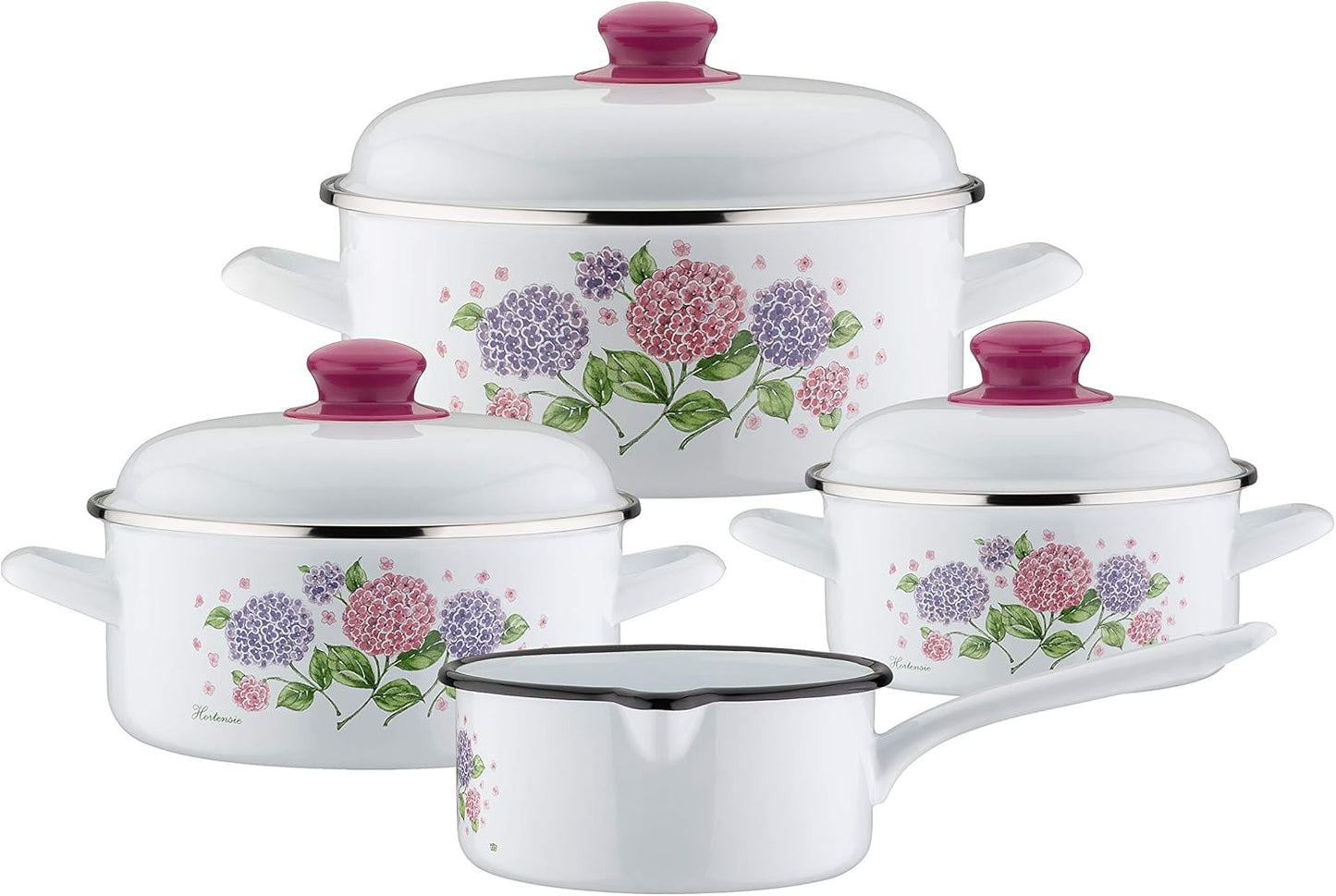 7-Piece GSW Hortensie Hydrangea Cooking Pot Set in White