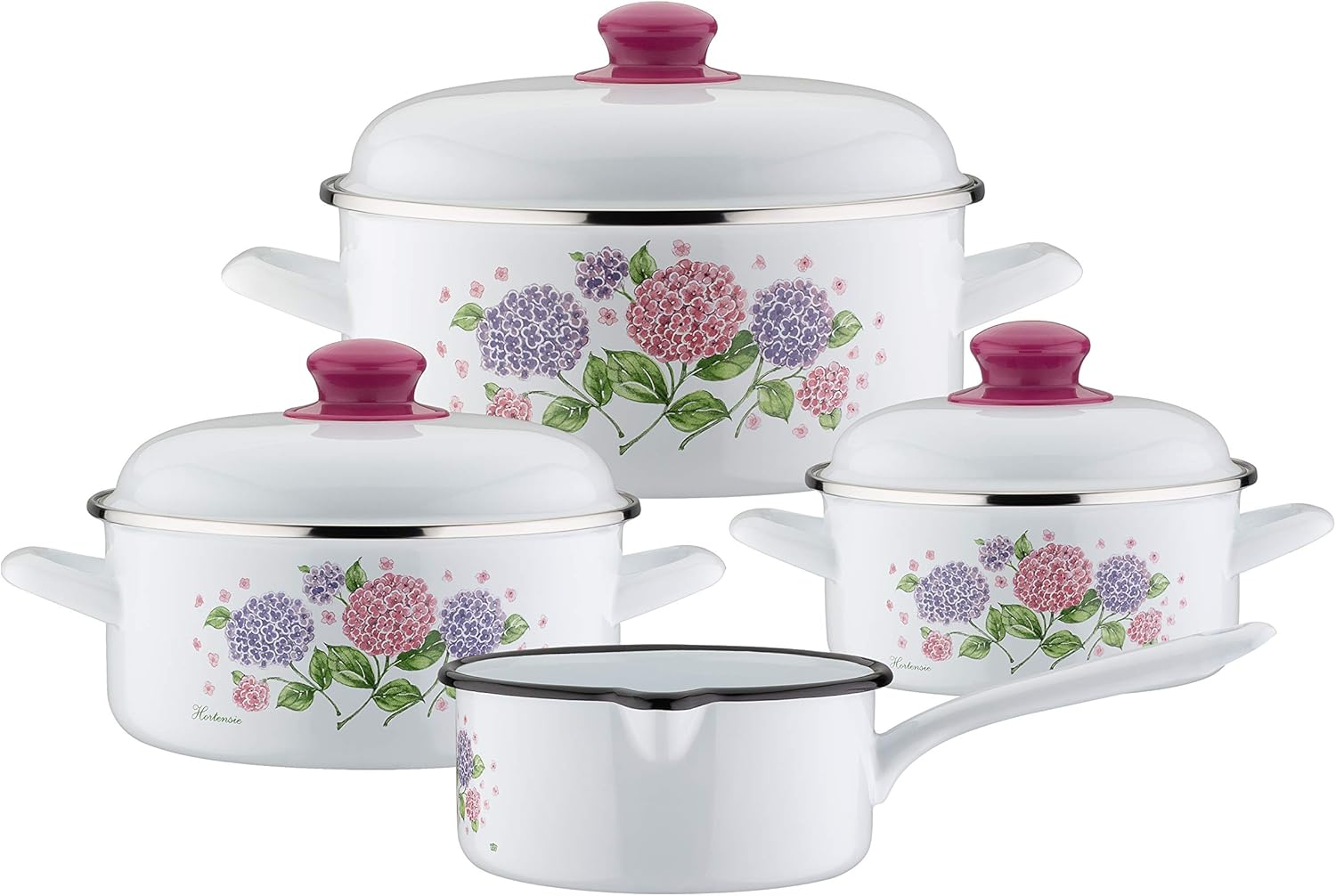 7-Piece GSW Hortensie Hydrangea Cooking Pot Set in White