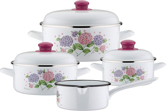 7-Piece GSW Hortensie Hydrangea Cooking Pot Set in White