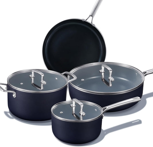 7 Piece Larinest Nonstick Ceramic Cookware Set - Blue, Non Toxic, Oven/Dishwasher Safe, PFAS/PFOA Free
