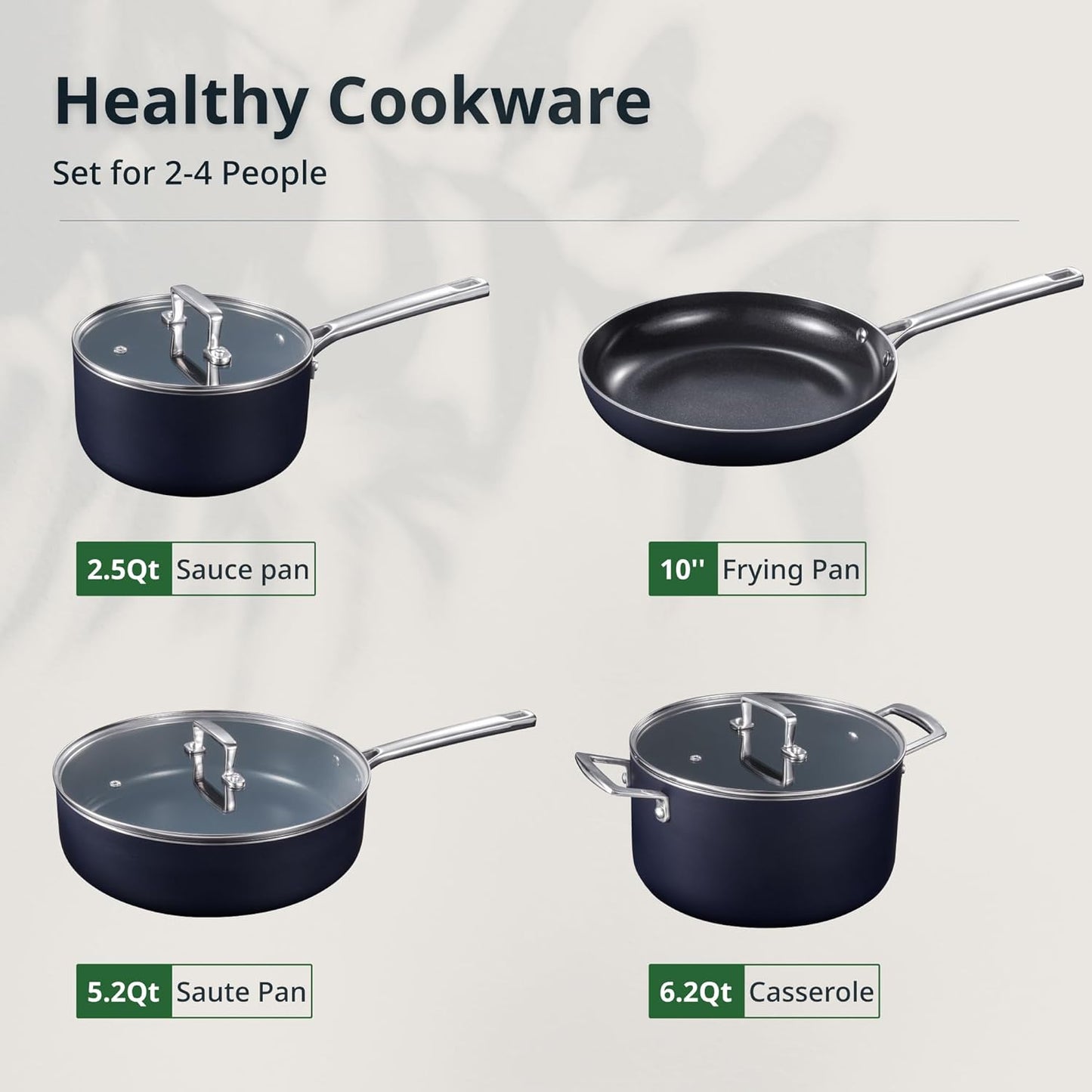 7 Piece Larinest Nonstick Ceramic Cookware Set - Blue, Non Toxic, Oven/Dishwasher Safe, PFAS/PFOA Free