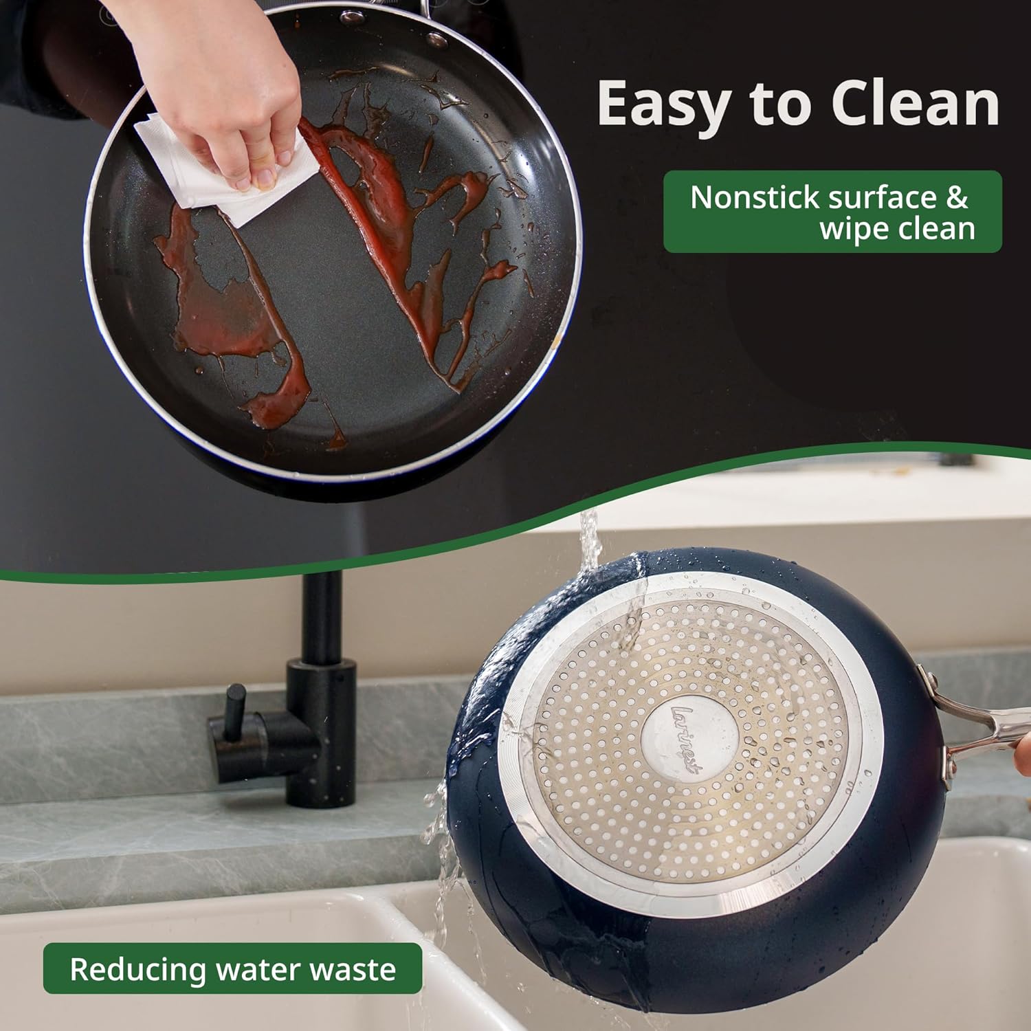 7 Piece Larinest Nonstick Ceramic Cookware Set - Blue, Non Toxic, Oven/Dishwasher Safe, PFAS/PFOA Free