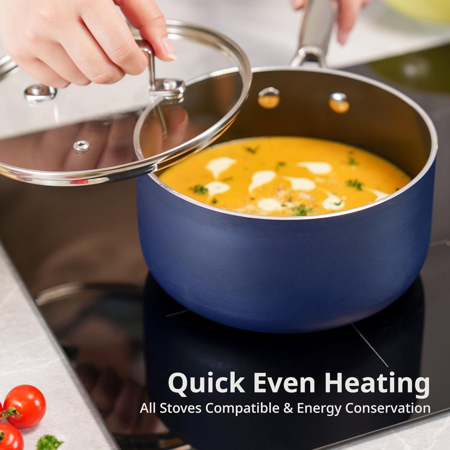 7 Piece Larinest Nonstick Ceramic Cookware Set - Blue, Non Toxic, Oven/Dishwasher Safe, PFAS/PFOA Free