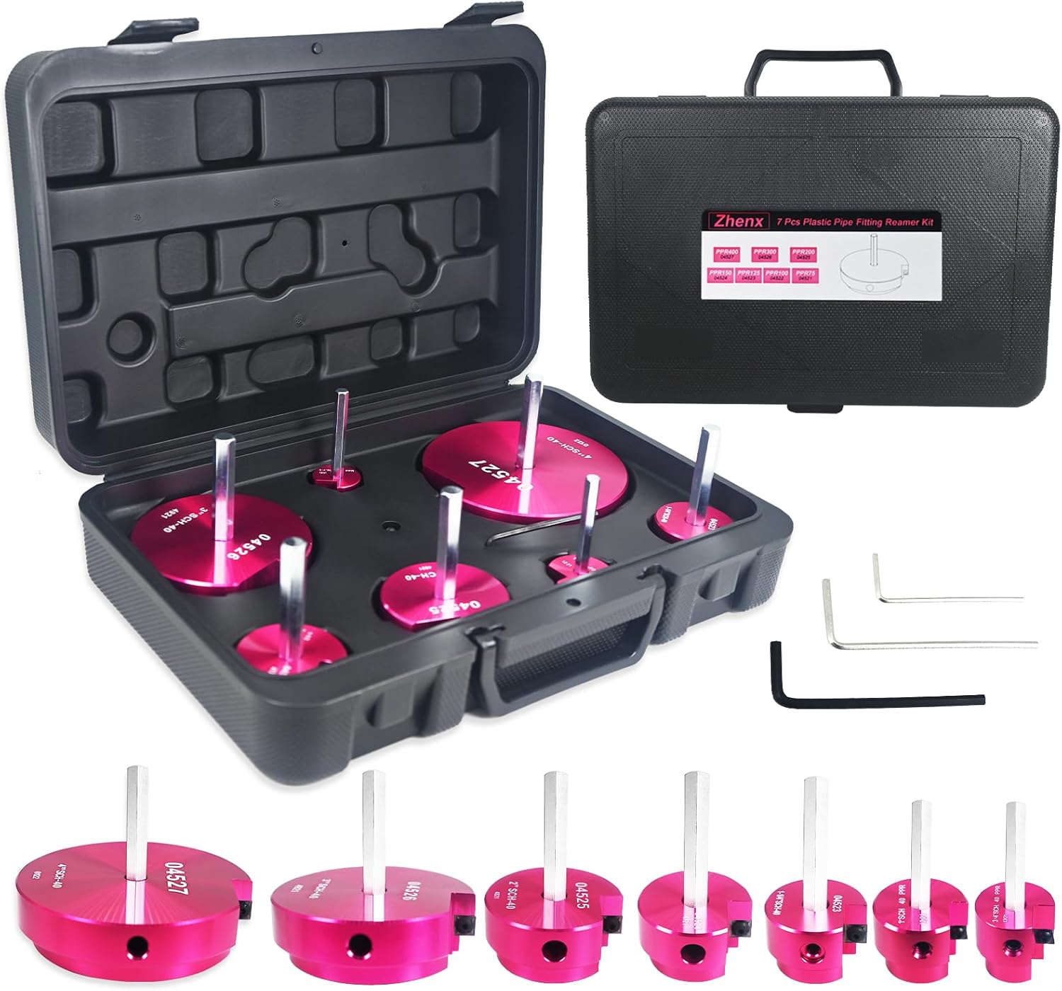 7-Piece PVC Pipe Fitting Reamer Kit with Various Sizes - Fits 1/2" Drills - Includes Tool Box