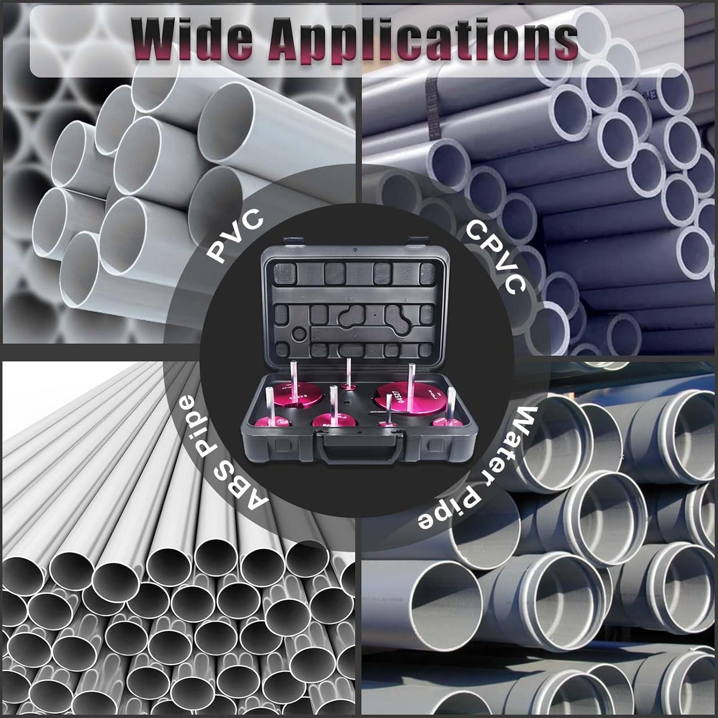 7-Piece PVC Pipe Fitting Reamer Kit with Various Sizes - Fits 1/2" Drills - Includes Tool Box