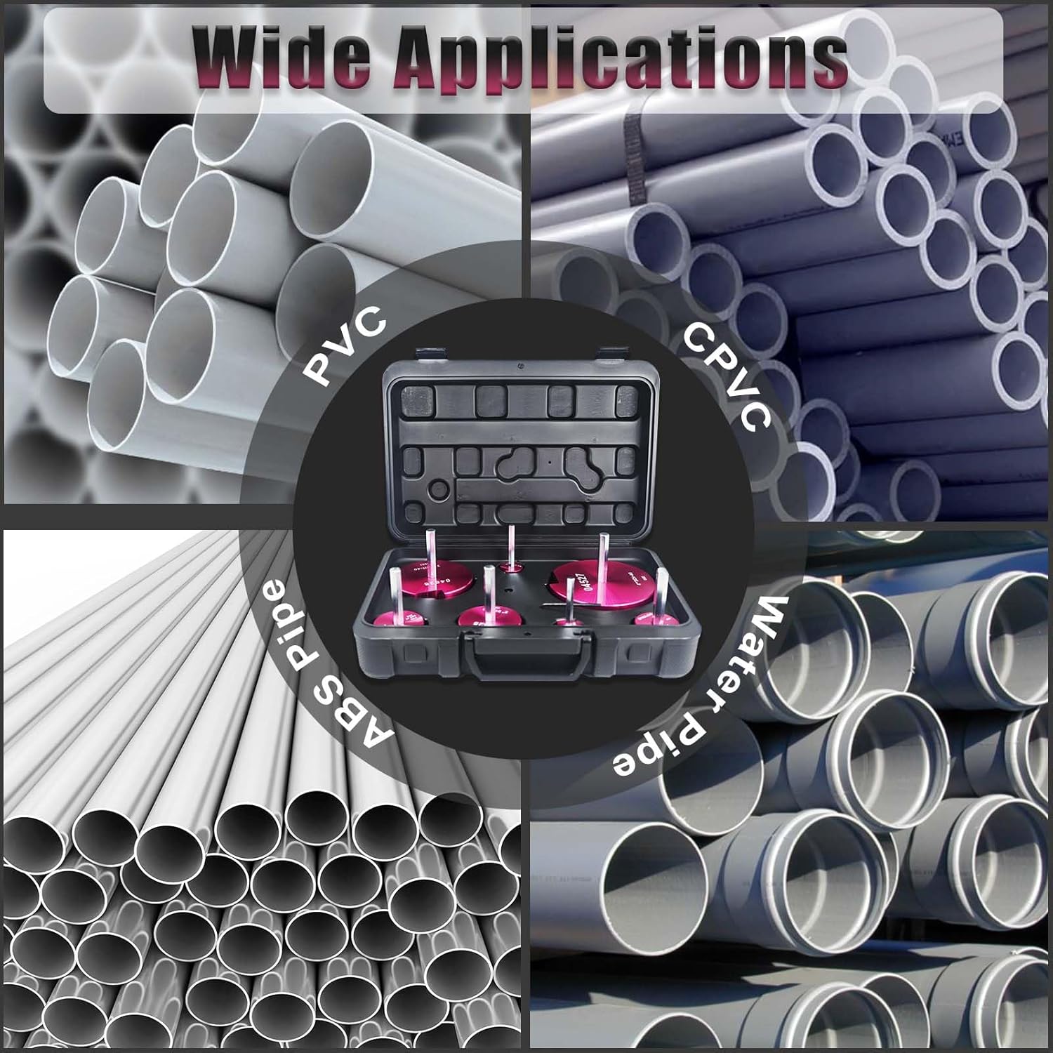 7-Piece PVC Pipe Fitting Reamer Kit with Various Sizes - Fits 1/2" Drills - Includes Tool Box