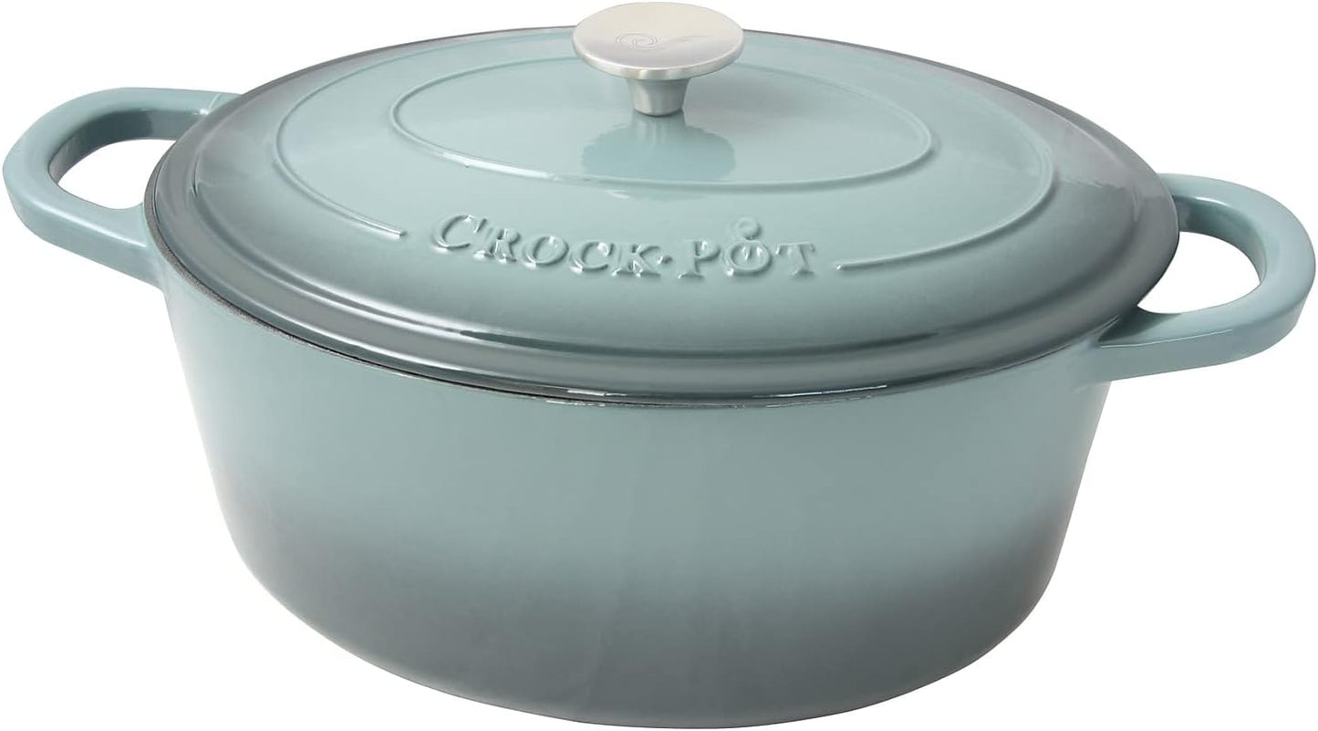 7-Quart Slate Gray Crock-Pot Artisan Oval Enameled Cast Iron Dutch Oven