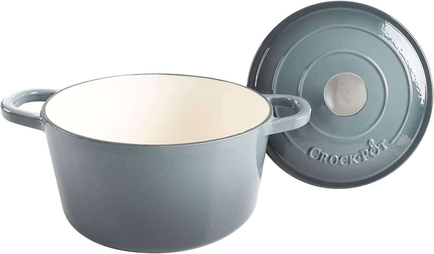 7-Quart Slate Gray Crock-Pot Artisan Round Enameled Cast Iron Dutch Oven