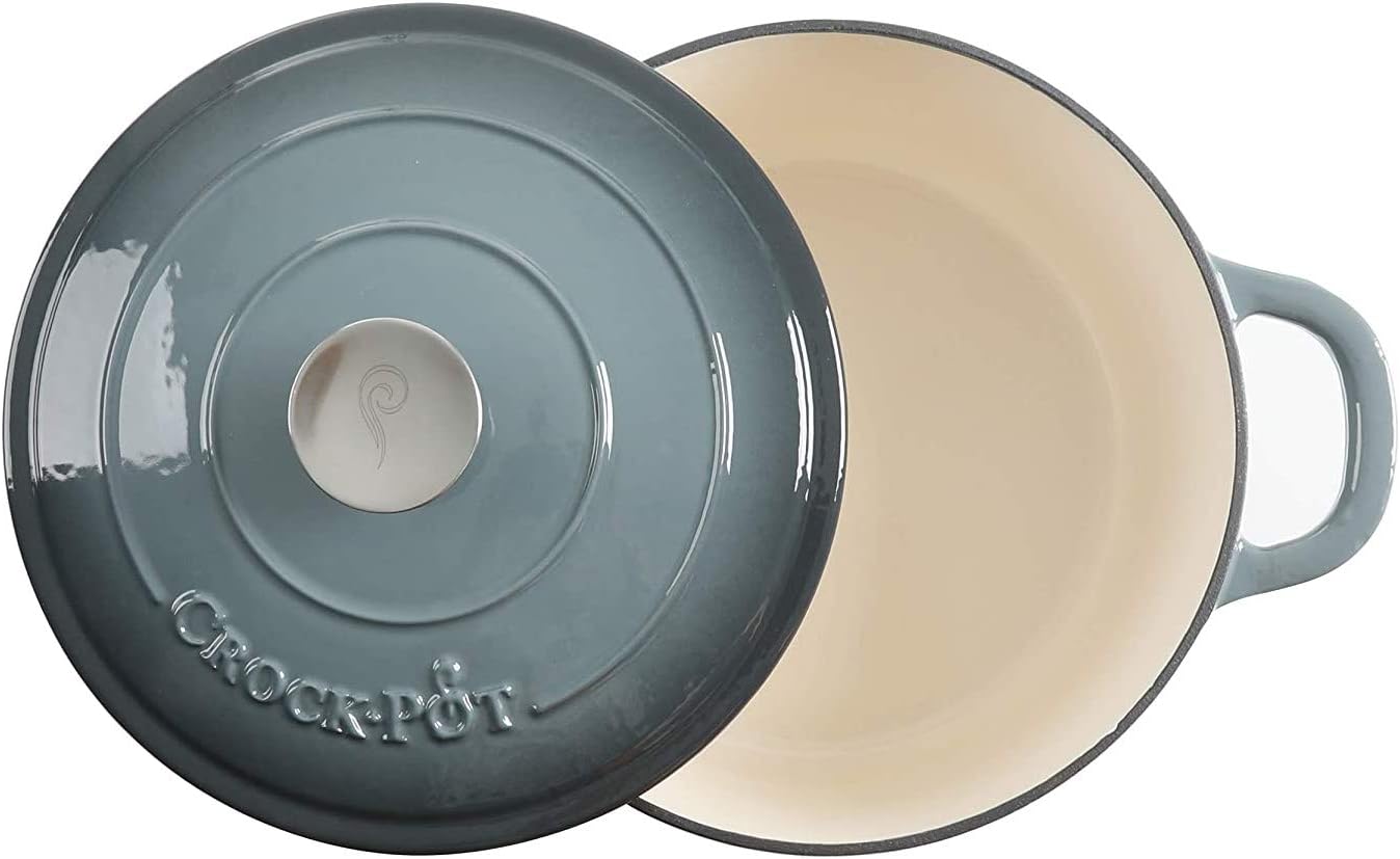 7-Quart Slate Gray Crock-Pot Artisan Round Enameled Cast Iron Dutch Oven