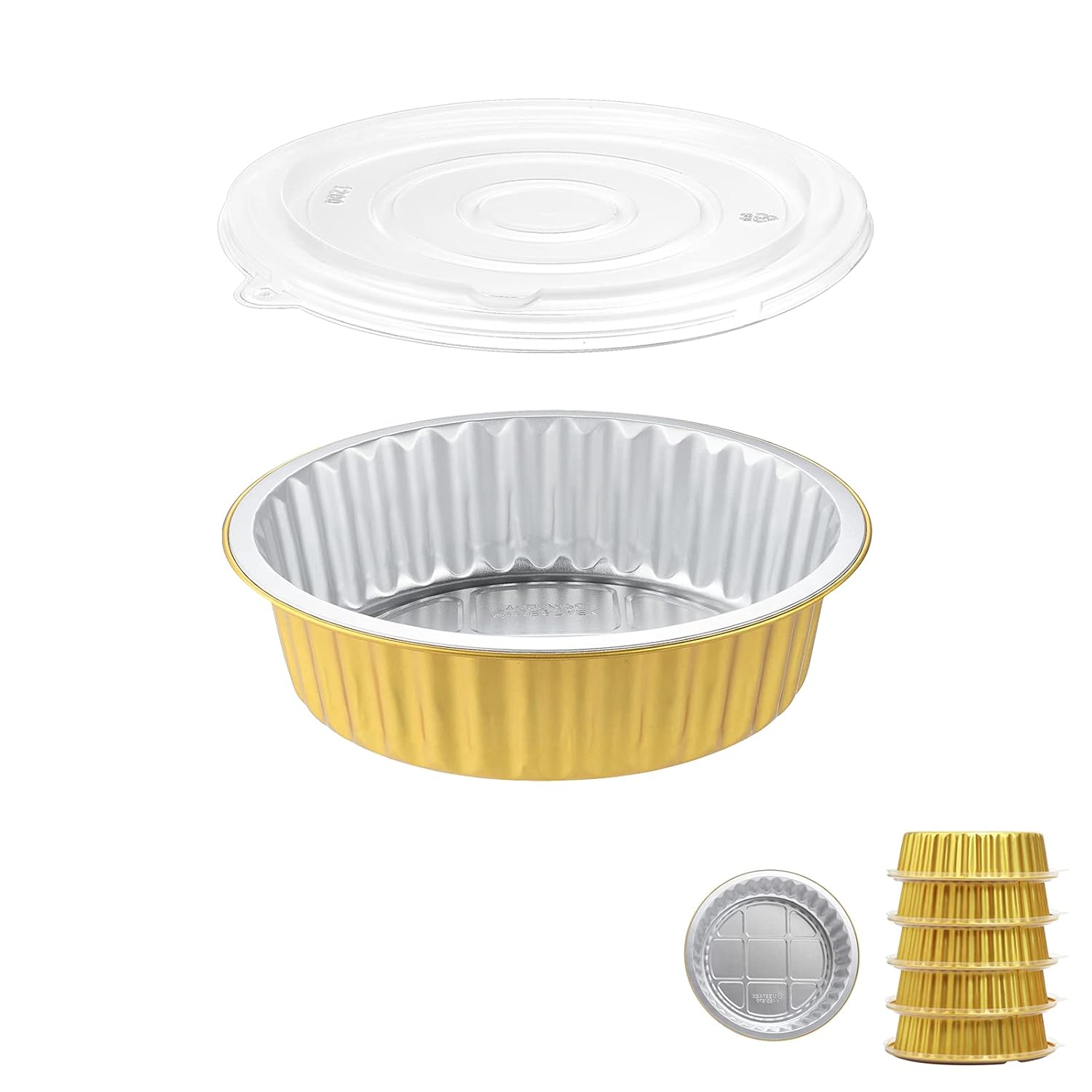 7" Sturdy Aluminum Foil Pans with Lids (5 Pack) - Heavy Duty Reusable Tin for Cooking and Baking