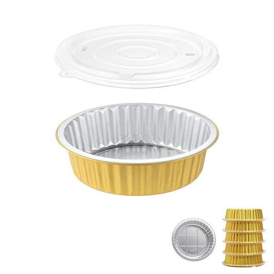 7" Sturdy Aluminum Foil Pans with Lids (5 Pack) - Heavy Duty Reusable Tin for Cooking and Baking