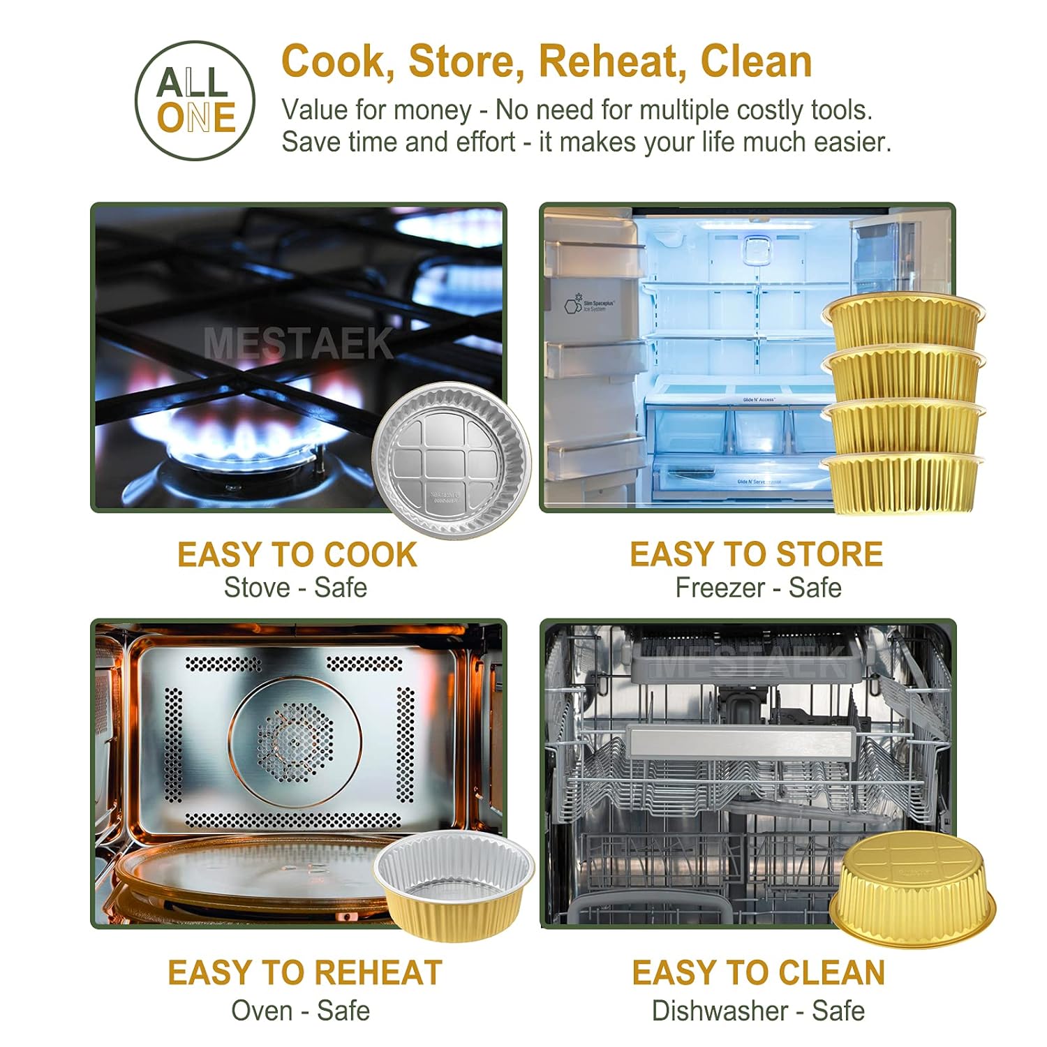 7" Sturdy Aluminum Foil Pans with Lids (5 Pack) - Heavy Duty Reusable Tin for Cooking and Baking