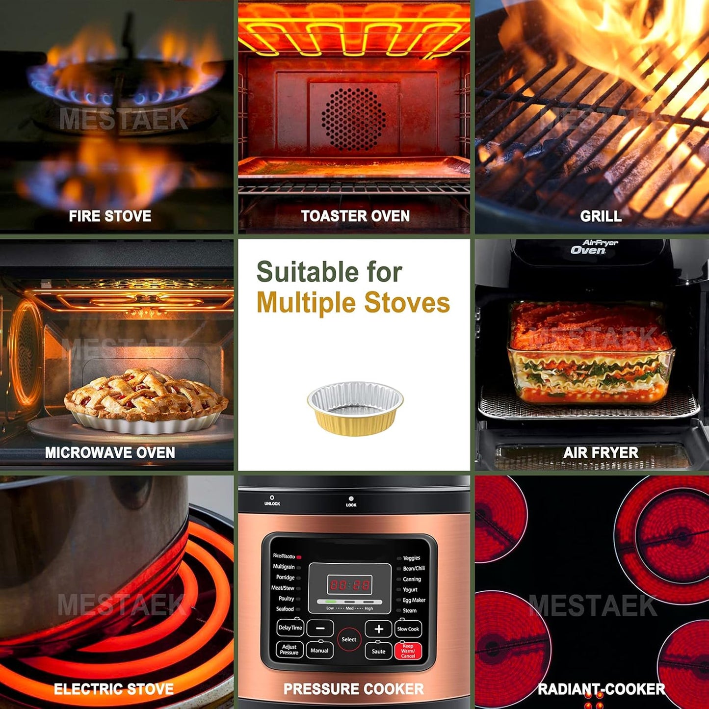 7" Sturdy Aluminum Foil Pans with Lids (5 Pack) - Heavy Duty Reusable Tin for Cooking and Baking