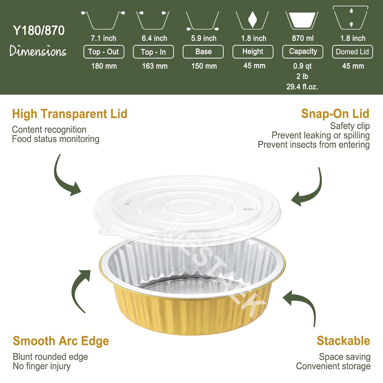 7" Sturdy Aluminum Foil Pans with Lids (5 Pack) - Heavy Duty Reusable Tin for Cooking and Baking