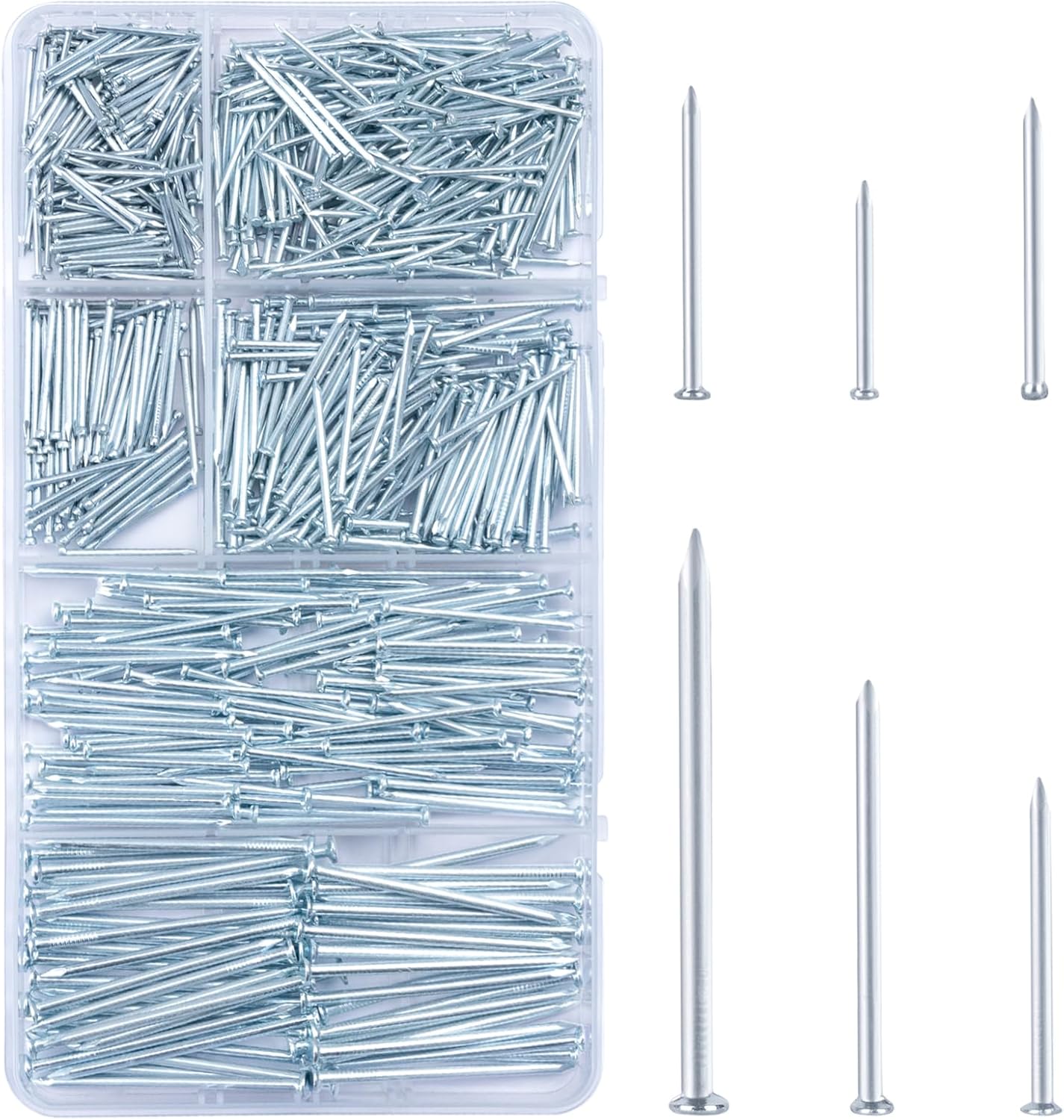 700pc Picture Hanging Nails Assorted Kit - 2" Finish Nails for Drywall & Wood, 640 Frame Nails + 60 Finishing Nails - Silver - WildKart