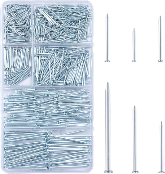 700pc Picture Hanging Nails Assorted Kit - 2" Finish Nails for Drywall & Wood, 640 Frame Nails + 60 Finishing Nails - Silver - WildKart