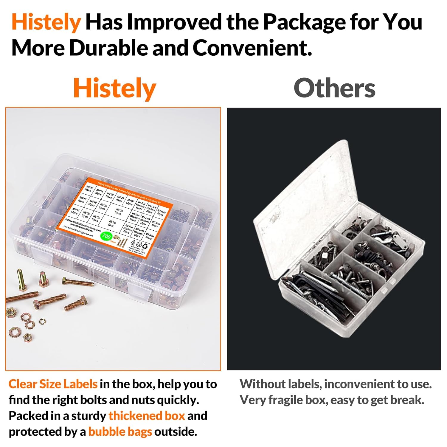 700PCS Grade 8.8 Metric Nuts and Bolts Assortment Kit - Heavy Duty Hex Head Screws and Nuts Washers Set - Yellow Zinc Plated - 13 Sizes Hardware for DIY