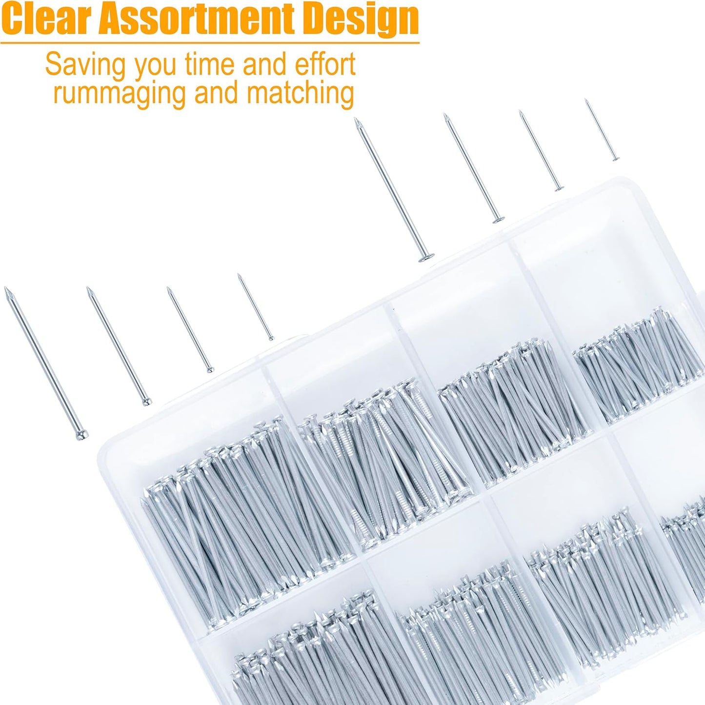 700PCs Small Nails Assortment Kit with Mini Hammer for Hanging Pictures - Includes 280 Wall Nails & 280 Finishing Nails - Picture Hangers for Drywall - WildKart