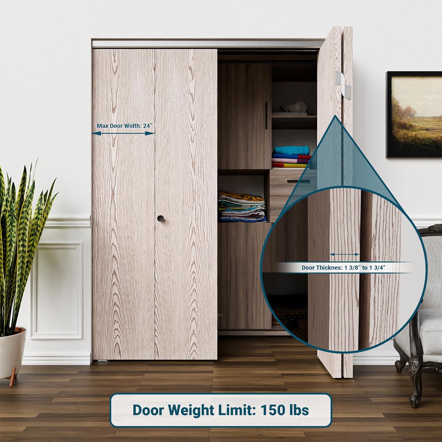 72" Bifold Door Hardware Kit for 4 Doors, Heavy Duty 150 LB Capacity, Smooth Operation - Villar Home Designs