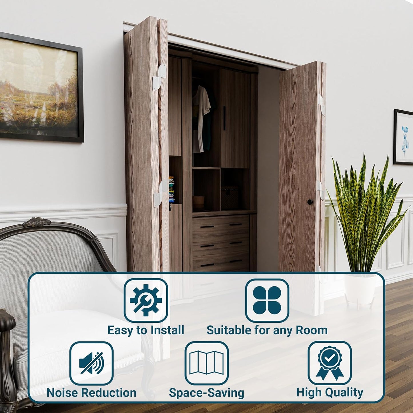 72" Bifold Door Hardware Kit for 4 Doors, Heavy Duty 150 LB Capacity, Smooth Operation - Villar Home Designs