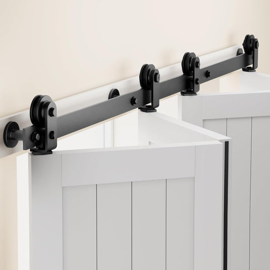72" Bifold Sliding Barn Door Hardware Kit - Top Mount Roller, Easy Install - Smooth & Quiet Slide - 4x17" Closet Doors
