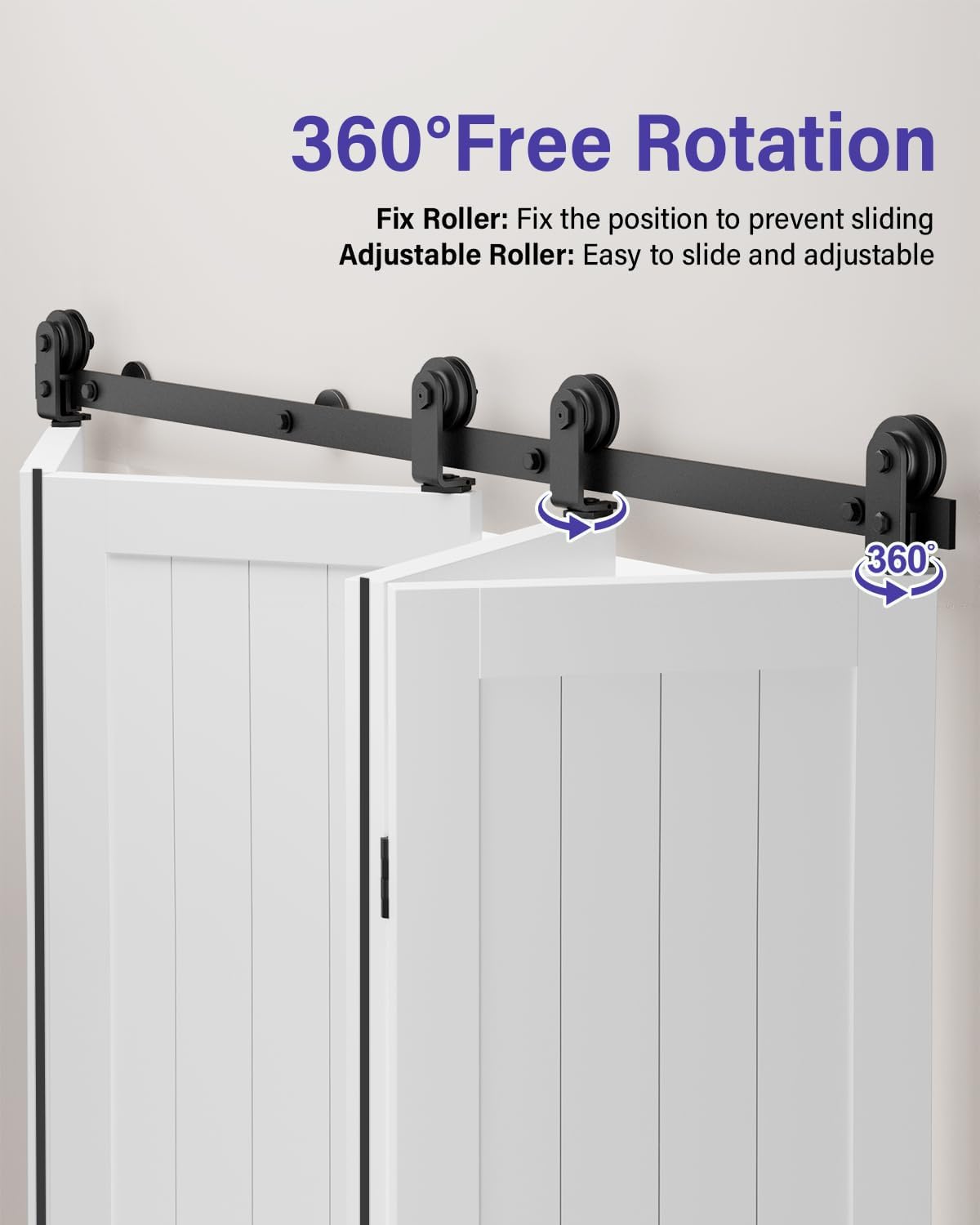 72" Bifold Sliding Barn Door Hardware Kit - Top Mount Roller, Easy Install - Smooth & Quiet Slide - 4x17" Closet Doors