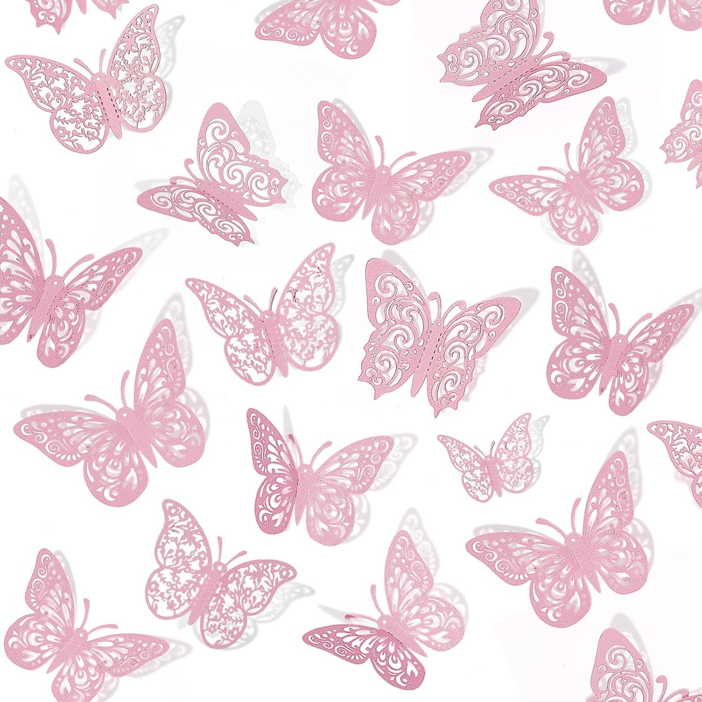 72 Pink 3D Butterfly Wall Decor Set - Various Sizes for Girls' Bedroom, Bathroom, Living Room - Birthday Party Decorations for Kids