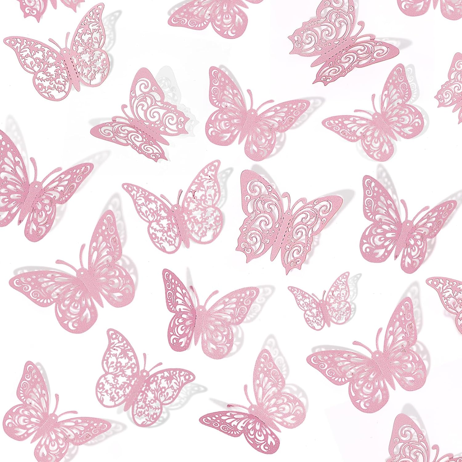 72 Pink 3D Butterfly Wall Decor Set - Various Sizes for Girls' Bedroom, Bathroom, Living Room - Birthday Party Decorations for Kids