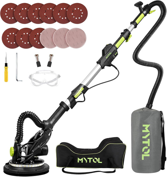 7.2A Electric Drywall Sander with Vacuum Dust Collection, LED Light, 6 Speeds, Foldable Handle, 9 Discs, 3 Sandpapers