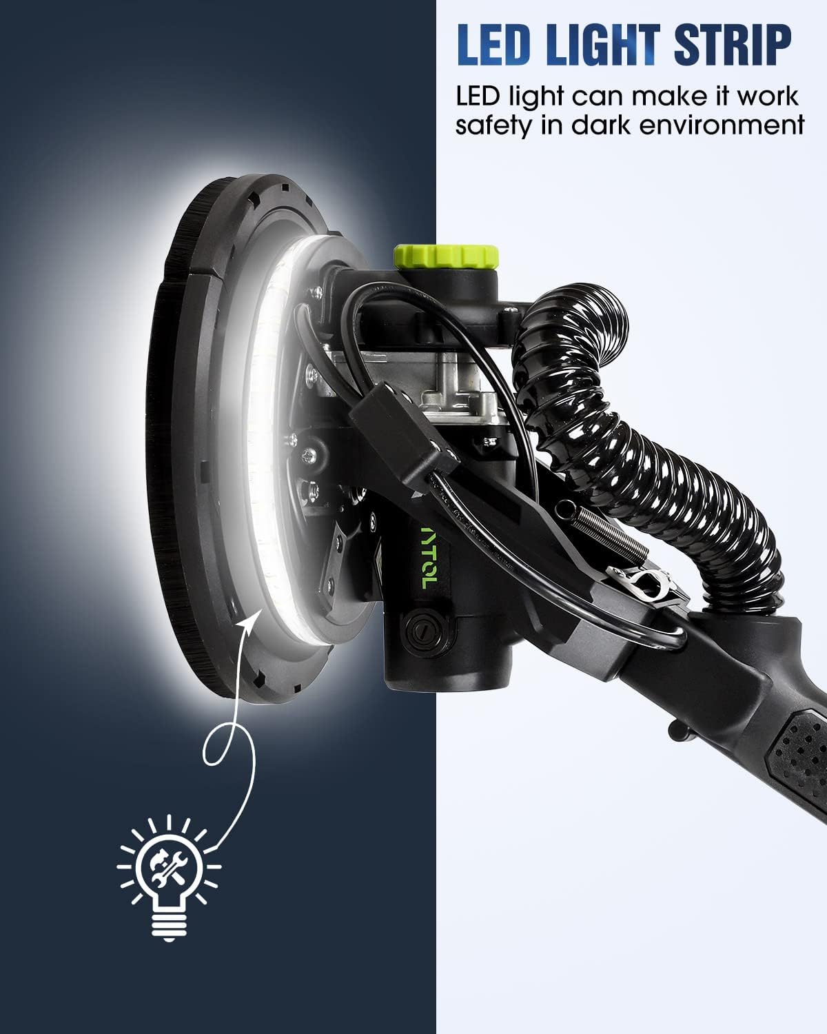 7.2A Electric Drywall Sander with Vacuum Dust Collection, LED Light, 6 Speeds, Foldable Handle, 9 Discs, 3 Sandpapers