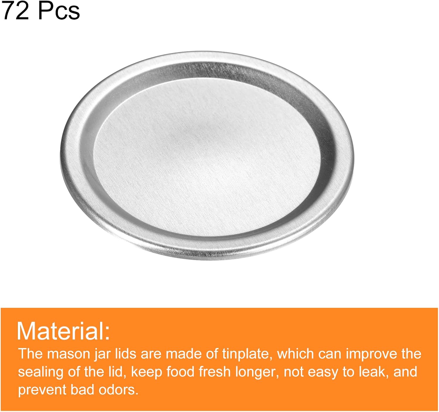 72pcs Regular Mouth Tinplate Split-Type Mason Jar Lids - Leak Proof Canning Storage Covers Silver