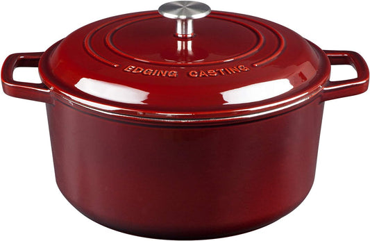 7.5 Quart Enameled Cast Iron Dutch Oven - Ideal for Bread, Soup, Meat, Baking - Wine Red Color
