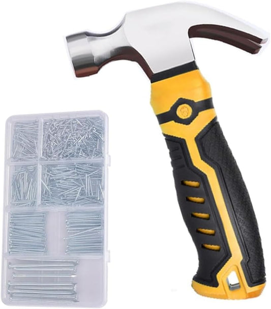 750PCs Small Nails Assortment Kit with 8oz Claw Hammer - Home DIY Camping Tent Stakes