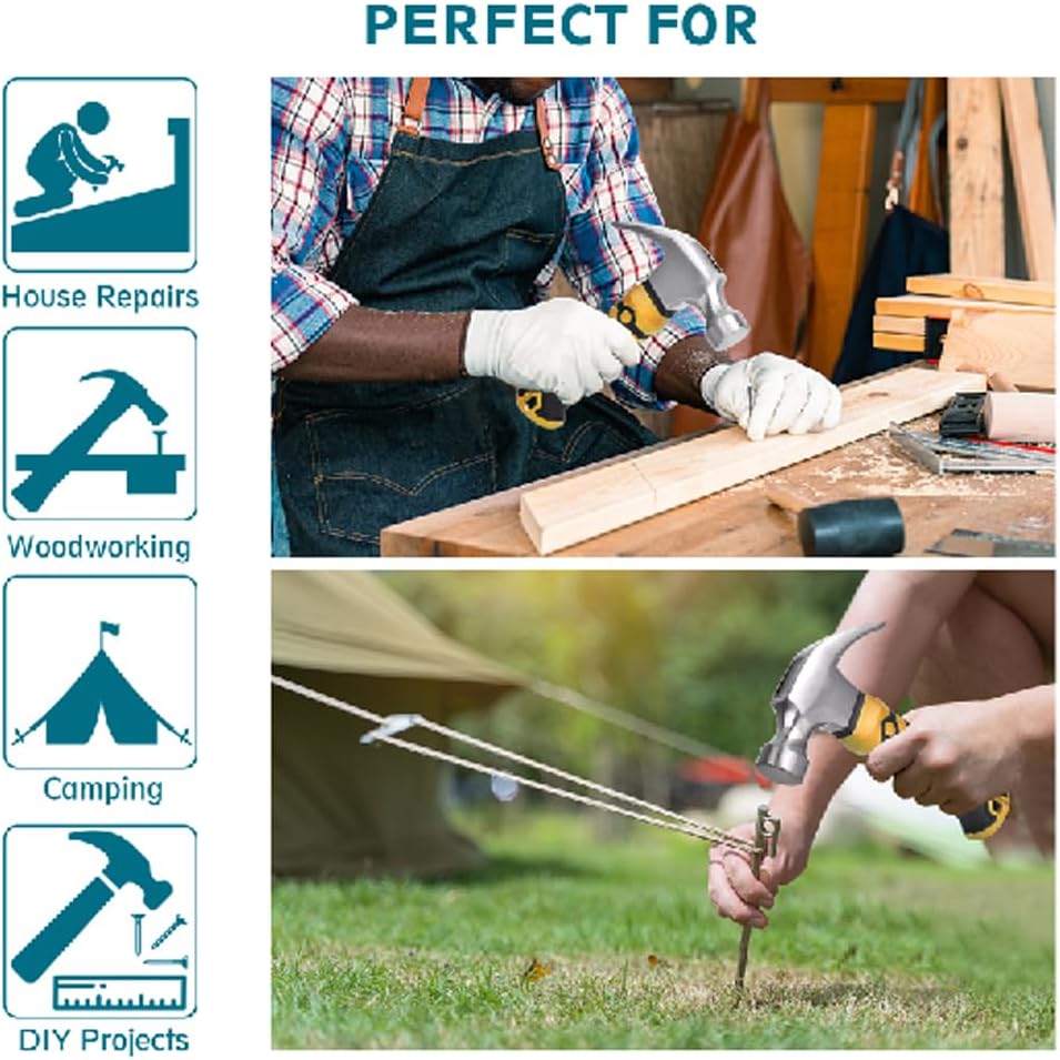 750PCs Small Nails Assortment Kit with 8oz Claw Hammer - Home DIY Camping Tent Stakes