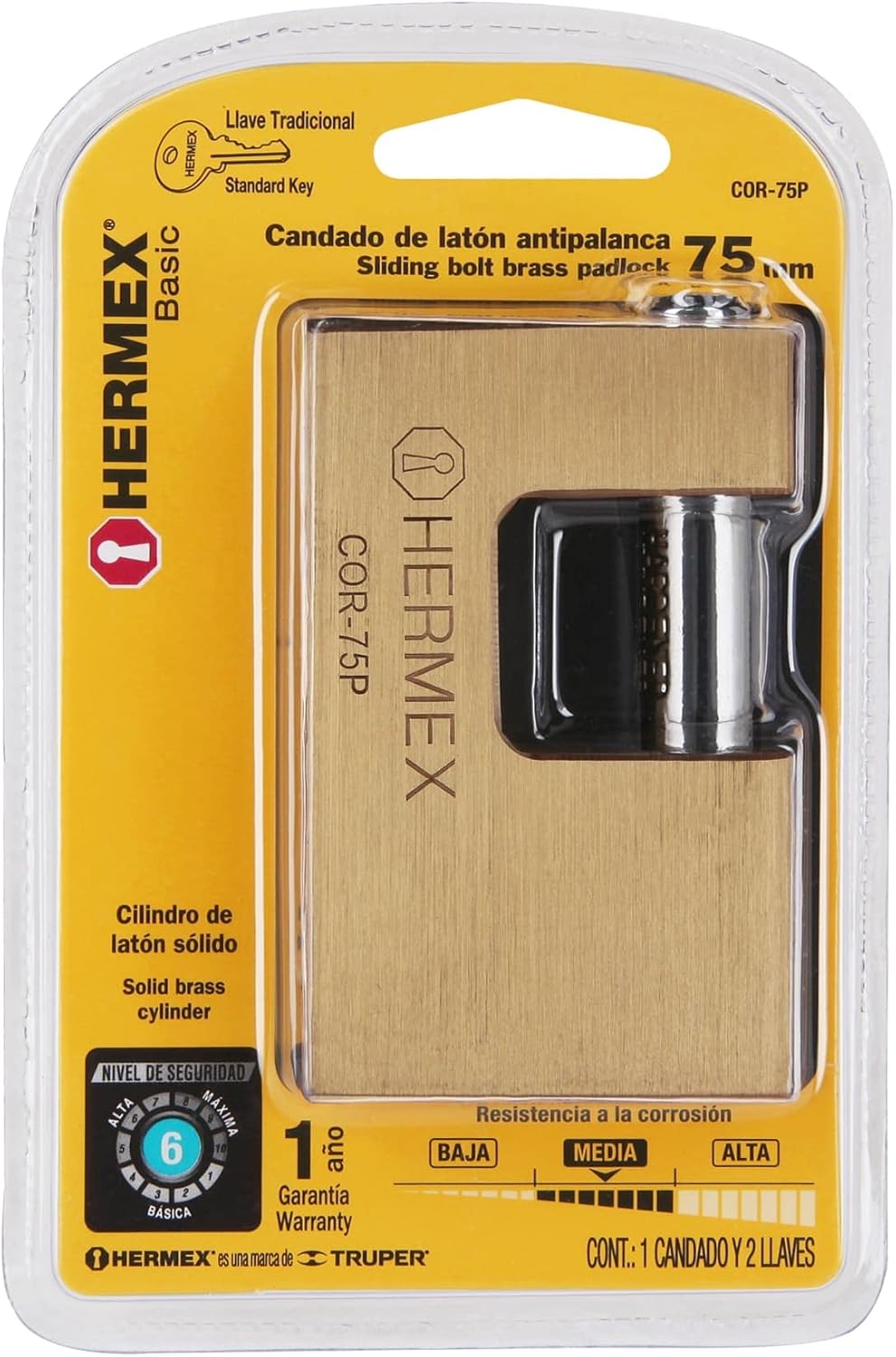 75mm Brass Antipalanca Lock by Hermex Basic