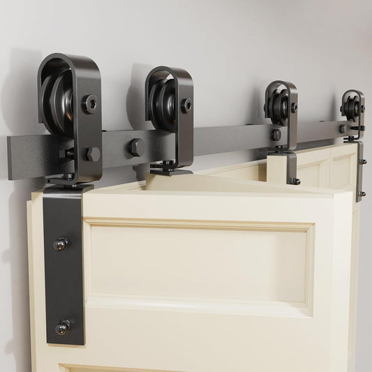 76" Bifold Sliding Barn Door Hardware Kit for Four 18" Doors, Heavy Duty Top Mount Track, Smooth & Quiet Operation, Space-Saving Design - WildKart