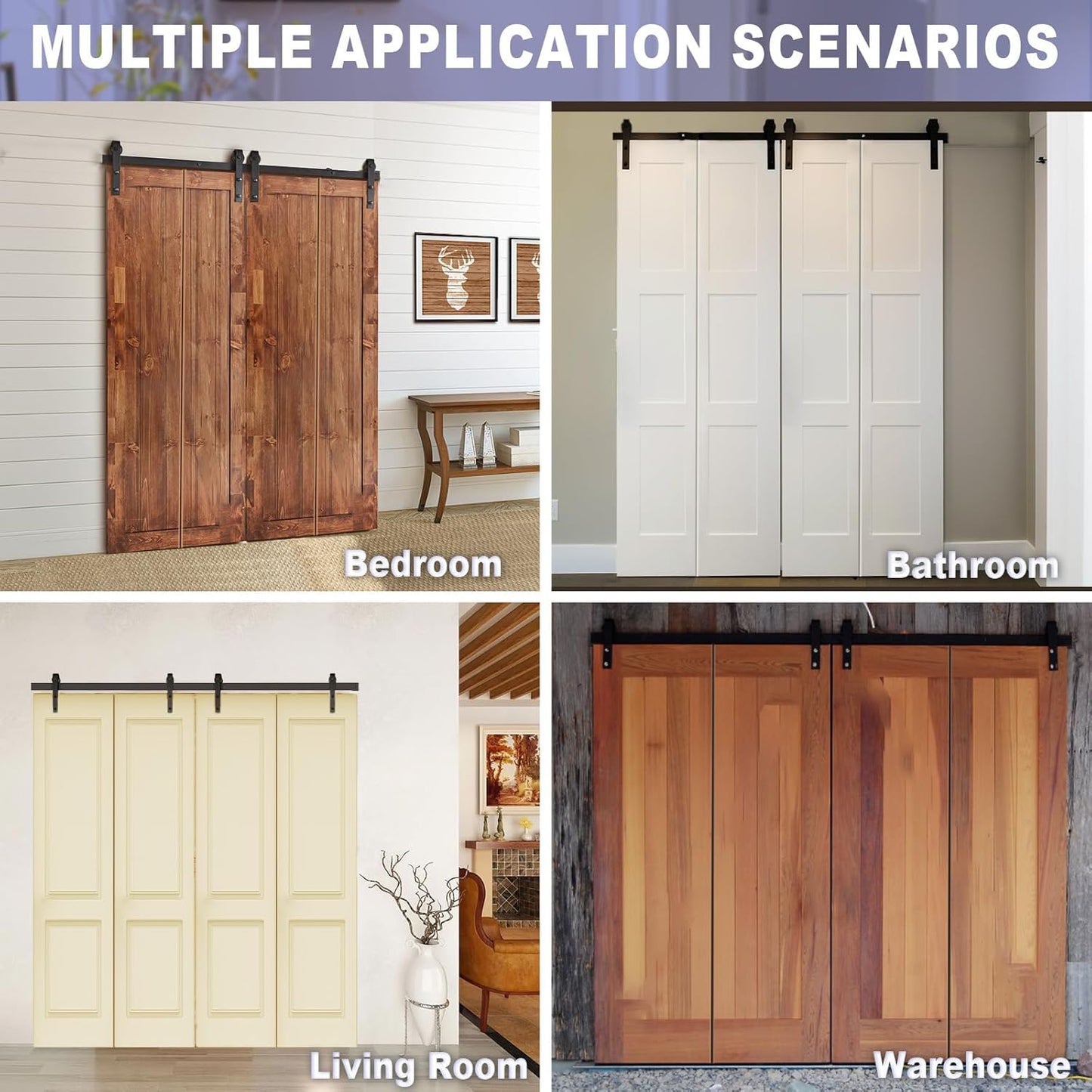 76" Bifold Sliding Barn Door Hardware Kit for Four 18" Doors, Heavy Duty Top Mount Track, Smooth & Quiet Operation, Space-Saving Design - WildKart